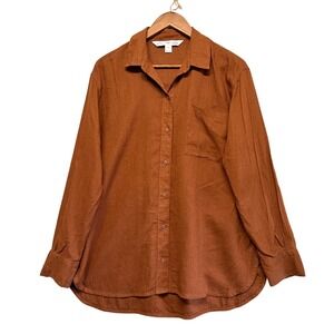Old Navy Boyfriend Tunic Shirt Womens M Linen Blend Minimalist Neutral Lagenlook